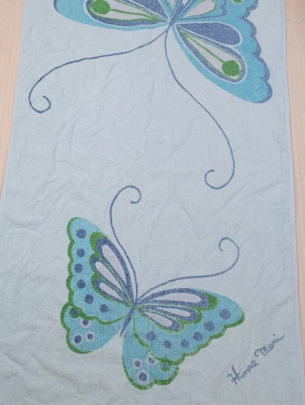 Vintage 1970s Hanae Mori, Martex Butterfly Bath / Beach Towel 26x49 Inches
